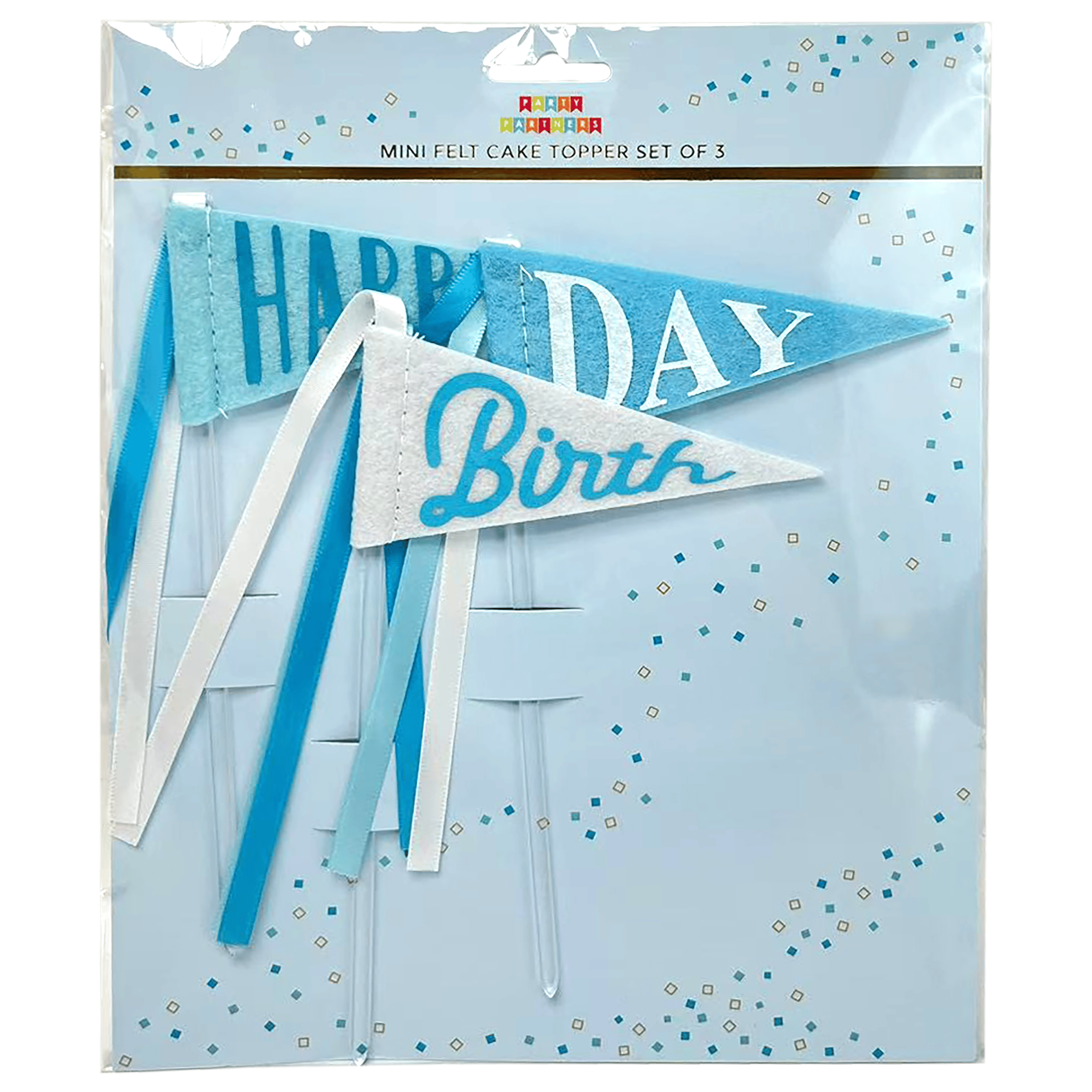 Blue felt cake topper from Pictura, decorative cake accessory with a soft felt design for celebration cakes.